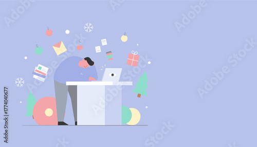 Holiday burnout Overworked person trying to meet deadlines during the Christmas season