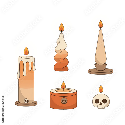  Minimal Halloween Candle Icons Vector Pack with Soft Shadows and Warm Glow Effect
