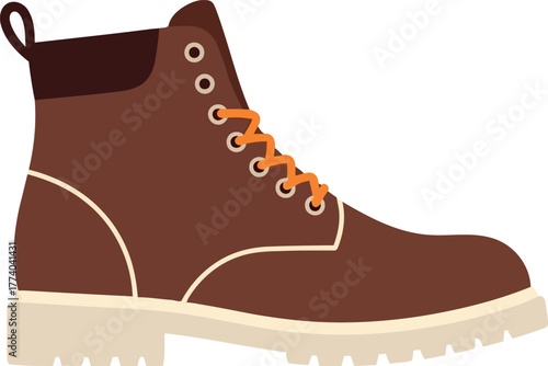Brown leather work boot with orange laces