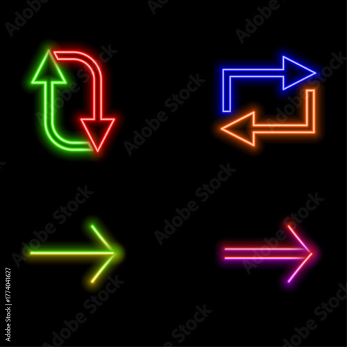 neon style.transaction, exchange and communication arrow icon. Light blue crystal glass material. Realistic vector illustration.