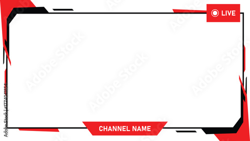 A red and black streaming overlay with a channel name banner