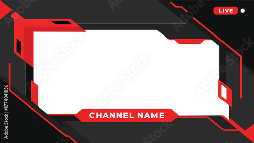 A red and black streaming overlay with a channel name banner