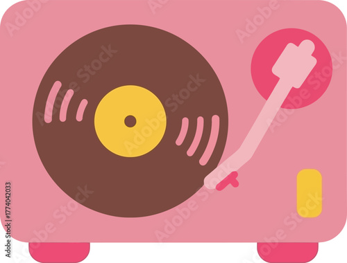 Retro pink record player with vinyl