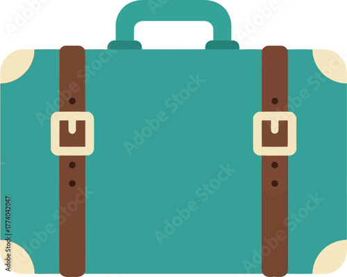 Vintage teal suitcase with leather straps