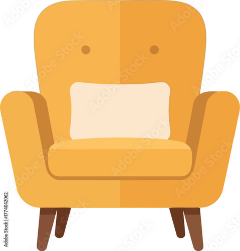 Retro yellow armchair with cushion flat design