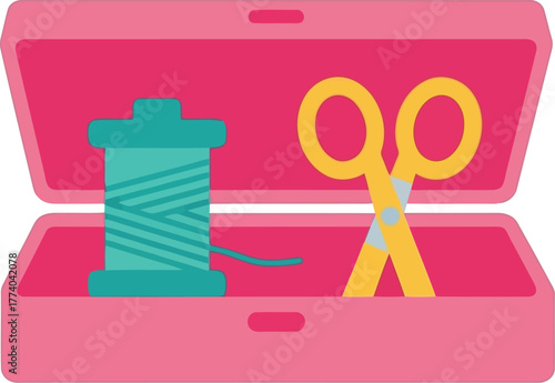 Sewing kit box thread scissors needles