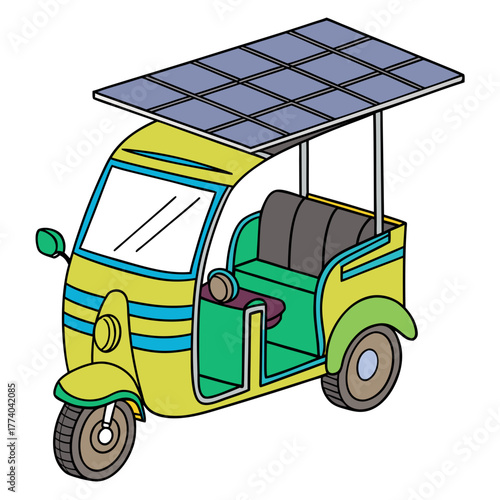 Electric tuk tuk with solar panel illustration