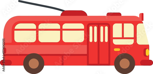 Red trolleybus city transport flat illustration