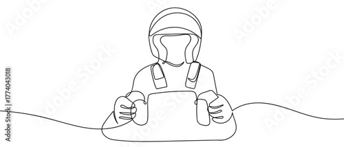 Racing driver, one continuous line in simple linear style Vector illustration in doodle style Editable stroke.