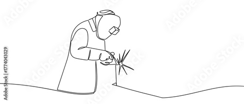 One continuous steel welder in simple linear style Vector illustration in doodle style Editable stroke.