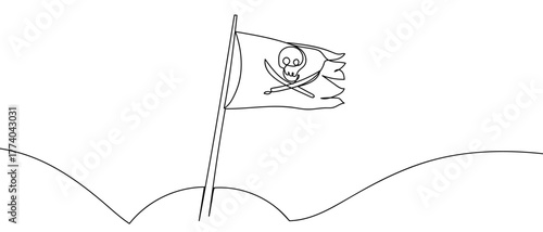 One continuous pirate flag in simple linear style Vector illustration in doodle style Editable stroke.