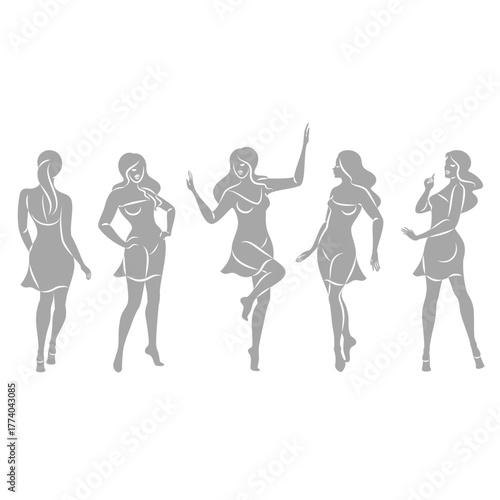 Collection. Silhouette of a woman in style. The girl is slim and beautiful. Lady suitable for aesthetic decor, posters, stickers, logo. Vector illustration set