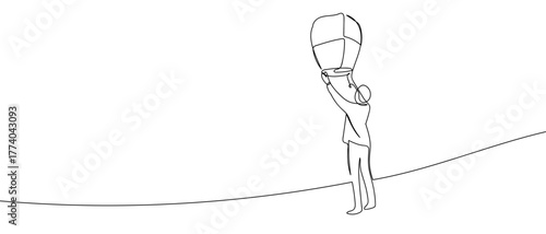 Illustration of a floating lantern festival, one continuous line. in simple linear style Vector illustration in doodle style Editable stroke.