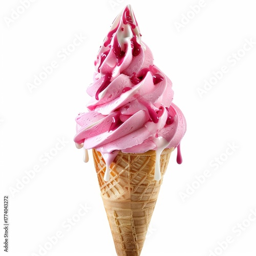 Wallpaper Mural Strawberry flavored soft serve ice cream melting and dripping on crispy waffle cone against white background Torontodigital.ca