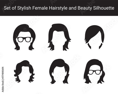 Set of Stylish Female Hairstyle Silhouettes – Elegant Woman Beauty Profile Icons for Salon, Fashion, and Cosmetic Design on White Background