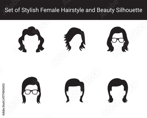 Set of Stylish Female Hairstyle Silhouettes – Elegant Woman Beauty Profile Icons for Salon, Fashion, and Cosmetic Design on White Background