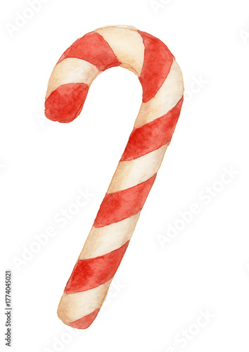 PNG Watercolor red and white Christmas candy cane