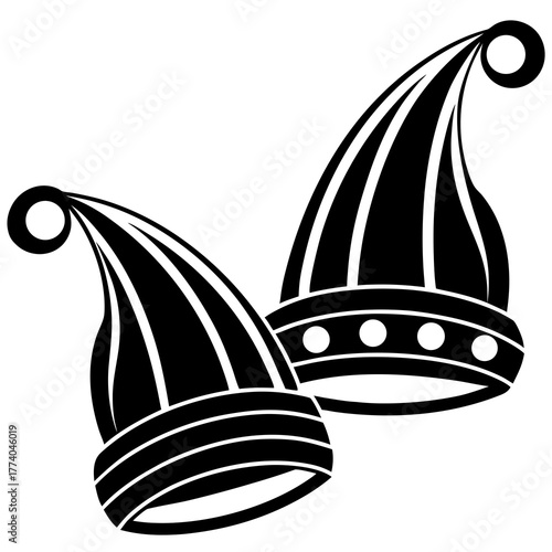 Jester hats two black and white vector graphic festive celebration symbol