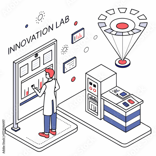 Scientist working in innovation lab in isometric view
