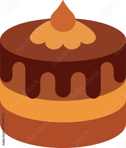 Chocolate Cake Illustration with Three Layers and Dripping Glaze for Bakery and Dessert Design