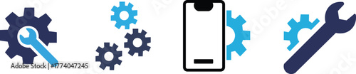 blue gear icon symbol for settings configuration mechanics industry technology and engineering applications