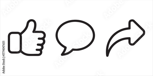 like comment and share silhouette icon set