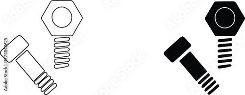 nut bolt screw icon vector graphic illustration  with white background flat hand made icon fill icon .