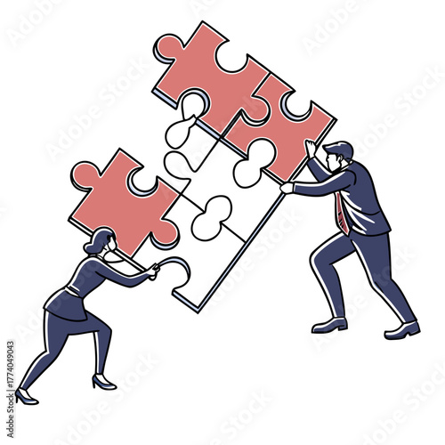 Business people solving puzzle