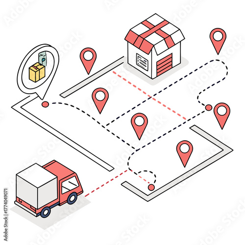 Delivery service concept with truck and map