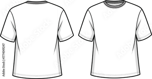 Plain T shirt, short sleeve fashion, technical flat sketch, apparel design, crew neck, casual clothing, simple outfit, stylish clothing illustration