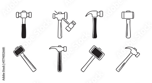 Diverse hammer collection vector illustration showcasing various tool designs