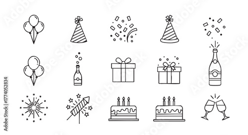 Festive party vector icons for birthdays and new year events