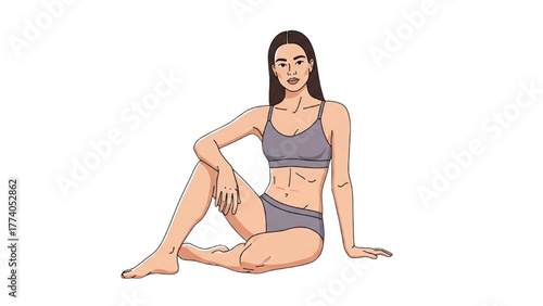Woman in underwear sitting and posing gracefully with a twist posture