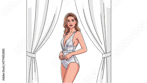 Woman in Bikini and Sunhat with Shadows on Face Enjoying Summer Holiday