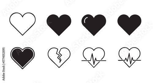 Four heart icons representing love relationship and emotion concept symbol