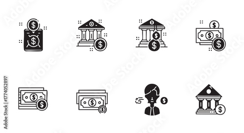 Financial transaction elements isolated on white banking and investment services