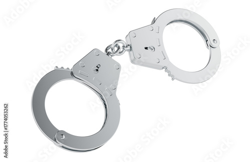 Closed metal handcuffs. 3D rendering