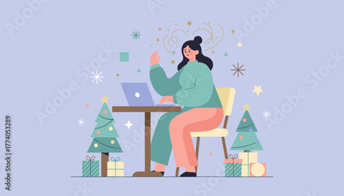 Woman stressed working on laptop during the holidays dealing with burnout and pressure