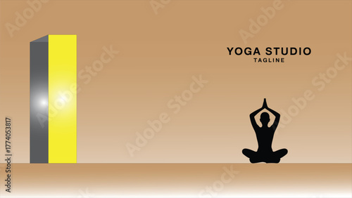Yoga Studio Logo with Meditation Pose and Pillar - Vector Illustration