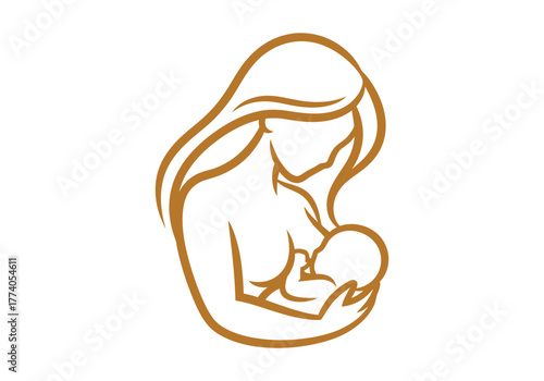 Mother Breastfeeding Baby Line Icon.