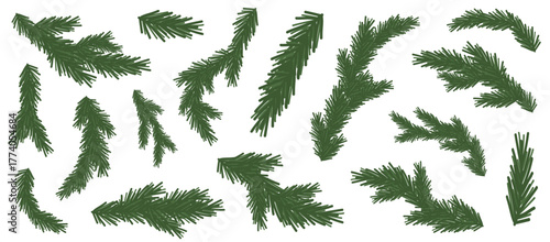 A collection of stylized various fir branches. To create holiday designs, postcards, winter-themed invitations, Christmas decorations, and more. Vector branches