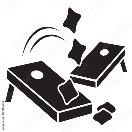 Cornhole game with bean bags isolated on white background, vector icon