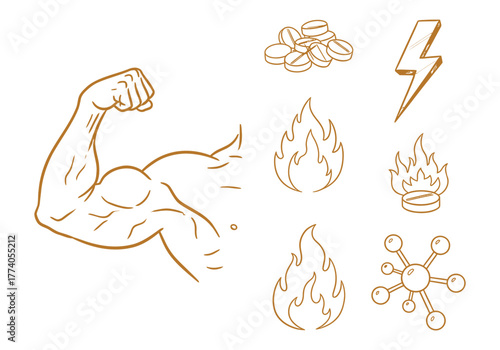 Muscle Strength Supplement Line Icon.