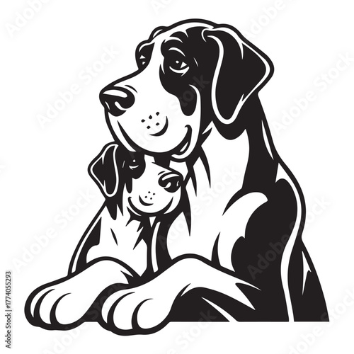 Great dane with puppy isolated on white background