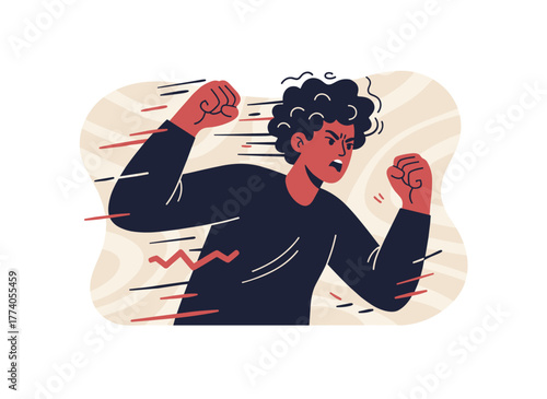 A translucent, spectral hand strikes a man, illustrating the theme of psychological self-flagellation, self-punishment, self-abasement, and guilt from self-harm, rendered as a colorful vector in a