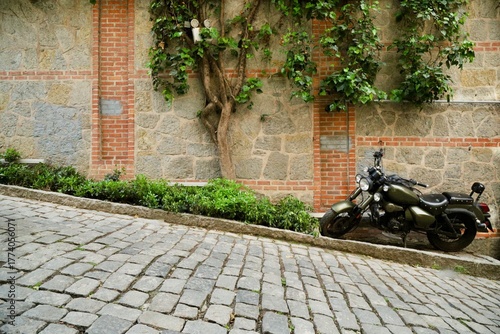 Photography old motorbike in the street