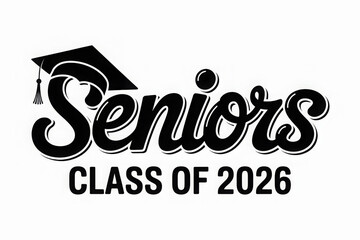 Seniors class of 2026 graduation typography design with graduation cap vector graphic for print and web