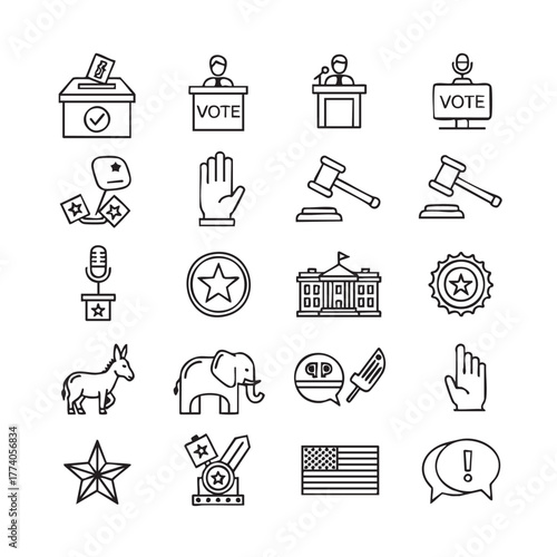 American political icons and symbols depicting various political ideologies and parties