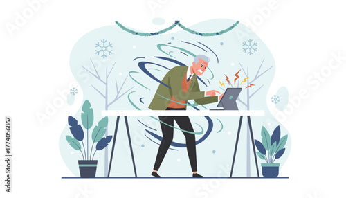 Angry senior man facing technical failure on a laptop symbolizing digital stress and work frustration