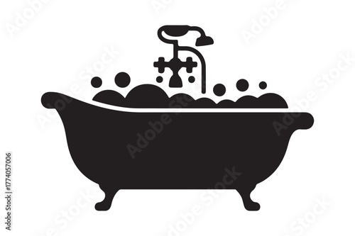 Silhouette of a clawfoot bathtub filled with bubbles